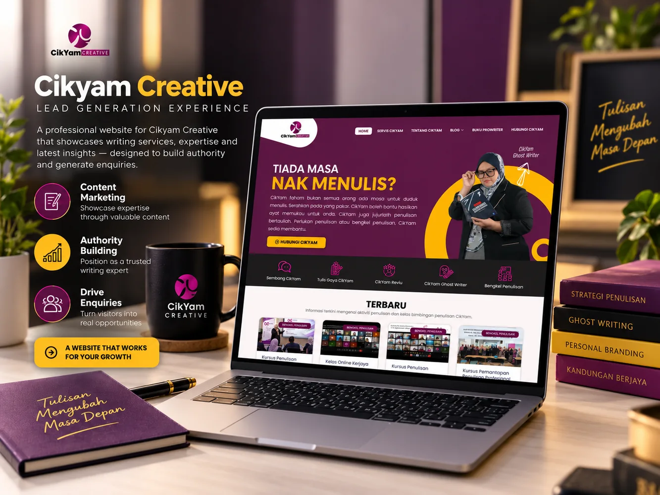CikYam Creative lead generation website showing writing services and contact options