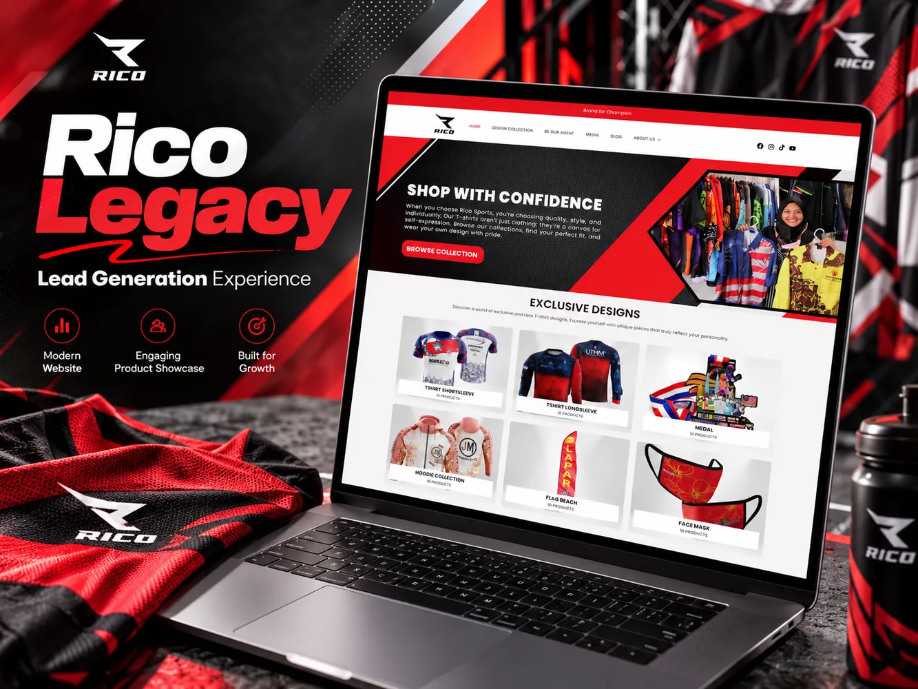 Rico Legacy sportswear website design with collections and enquiry journey